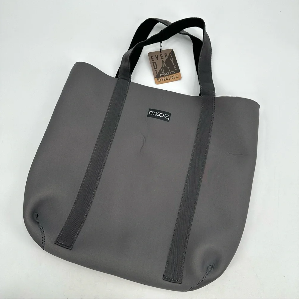 FITKICKS Everyday Tote Reversible Bag Neoprene Bag 2 Handle Black Gray -read